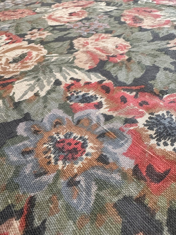 3m LEFT: Vintage Fabric 1980s? 90s? Muted Medium Scale Floral Cotton Linen Blend Upholstery 134cm Wide