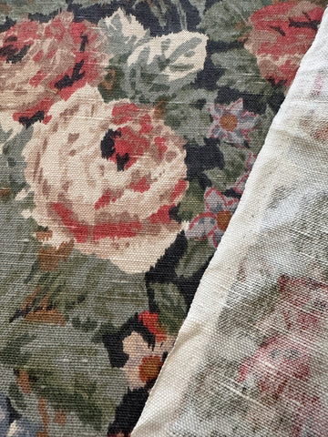 3m LEFT: Vintage Fabric 1980s? 90s? Muted Medium Scale Floral Cotton Linen Blend Upholstery 134cm Wide