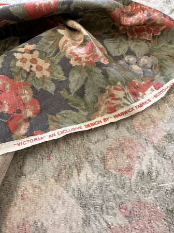 3m LEFT: Vintage Fabric 1980s? 90s? Muted Medium Scale Floral Cotton Linen Blend Upholstery 134cm Wide