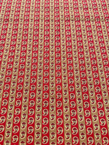 Modern Fabric 1930s Reproduction Quilt Cotton Tiny Paisley Tan Taupe Red 108cm Wide