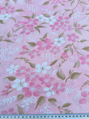 Vintage Fabric Cotton Sheeting 1980s Pretty Mottled Pink Spot & Floral 100cm Wide