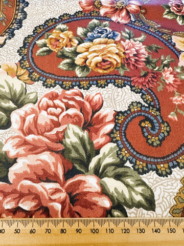 REMNANT Vintage Fabric 1980s Romantic Floral in Paisley Drapery Cotton Chintz 76cm x 83cm