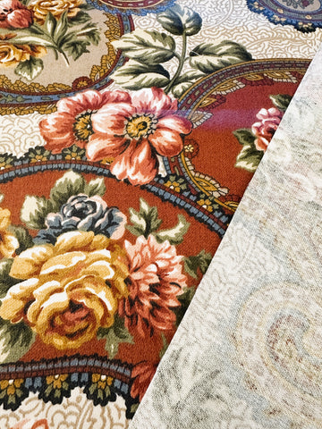 REMNANT Vintage Fabric 1980s Romantic Floral in Paisley Drapery Cotton Chintz 76cm x 83cm