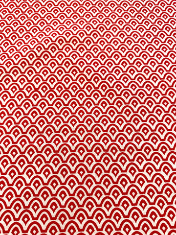 LAST PIECE Modern Fabric Craft Cotton Japanese Inspired Red Curves on Off-White Base 60cm x 50cm