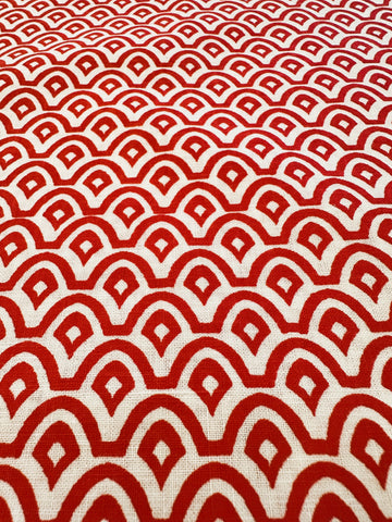 LAST PIECE Modern Fabric Craft Cotton Japanese Inspired Red Curves on Off-White Base 60cm x 50cm