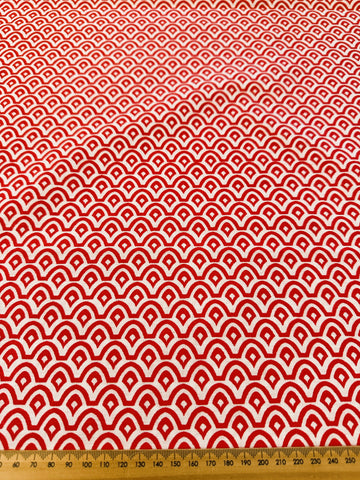 LAST PIECE Modern Fabric Craft Cotton Japanese Inspired Red Curves on Off-White Base 60cm x 50cm
