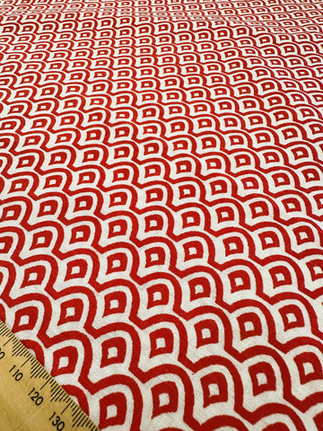 LAST PIECE Modern Fabric Craft Cotton Japanese Inspired Red Curves on Off-White Base 60cm x 50cm