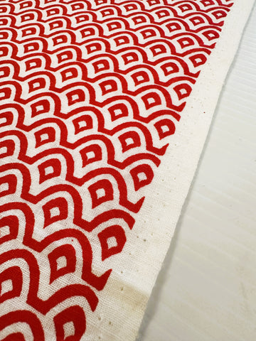 LAST PIECE Modern Fabric Craft Cotton Japanese Inspired Red Curves on Off-White Base 60cm x 50cm