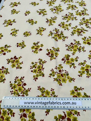 Vintage Tablecloth Unused Germany 1970s Green Floral Textured Rayon 188cm x 128cm