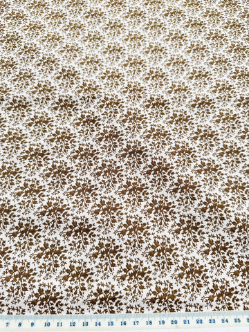 LAST PIECE Vintage Fabric 70s 80s Cotton Chocolate Brown Flowers on White 88cm x 50cm