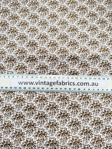 LAST PIECE Vintage Fabric 70s 80s Cotton Chocolate Brown Flowers on White 88cm x 50cm