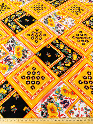 CLEARANCE Modern? Fabric 2020s Light Weight Cotton Bandana Pattern w/ Fruit & Flowers 108cm Wide