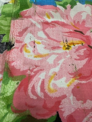 Vintage Fabric 1980s USA Stevens Utica Sheeting Large Bright Floral on Black 100cm Wide