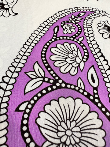LAST 1/2m: Modern Fabric 2000s Large Purple Paisley Cotton Blend Poplin w/ Stretch 100cm Wide