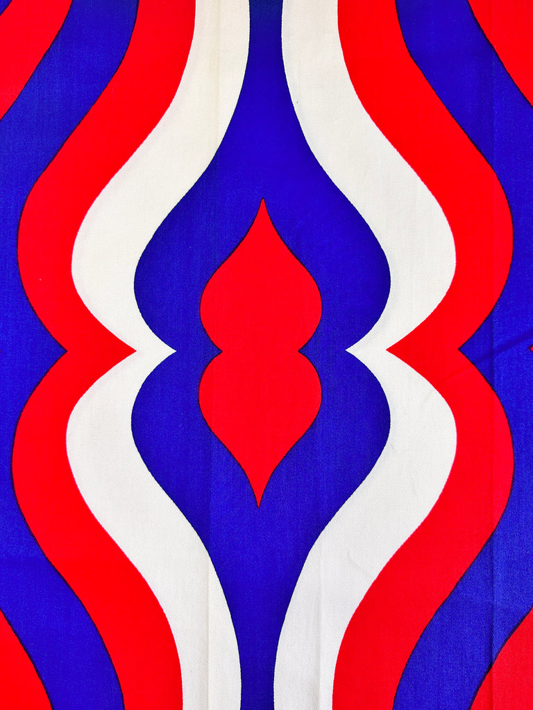 TWO LEFT: Vintage Fabric 1970s Supergraphic Retro Blue Red White Cotton