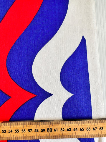 TWO LEFT: Vintage Fabric 1970s Supergraphic Retro Blue Red White Cotton