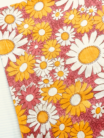 LAST 1/2m: Vintage Fabric 1950s Dress Cotton Pink Yellow White Daisies 88cm Wide