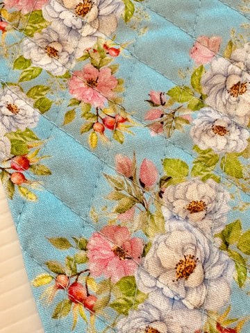 1m LEFT: Modern Fabric Quilted Cotton Flowers and Spots Blues 106cm Wide