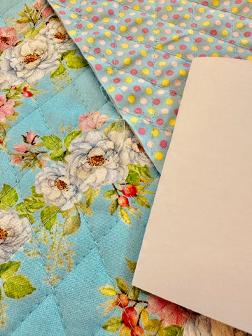 1m LEFT: Modern Fabric Quilted Cotton Flowers and Spots Blues 106cm Wide