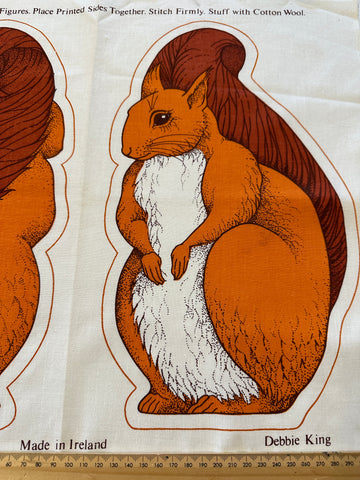 ONE ONLY: Vintage Fabric Cotton Cushion or Toy Panels 1970s DIY Squirel Ireland Debbie King