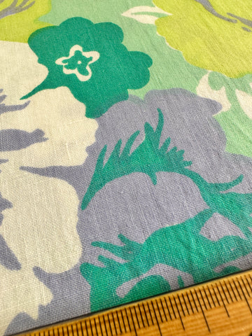 2m LEFT: Vintage Fabric Cotton Sheeting 1970s Greens Purples Large Scale Floral