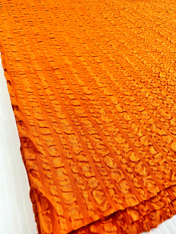 LAST 1/2m: Vintage Fabric 1970s Cotton Seersucker in Solid Tangerine