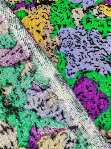 1.5m LEFT: Vintage Fabric 1980s Floppy Cotton Rayon Bright Splotches on Black