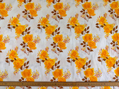 ONE ONLY: Vintage Fabric 1970s Yellow Orange Floral Cotton Pillow Case