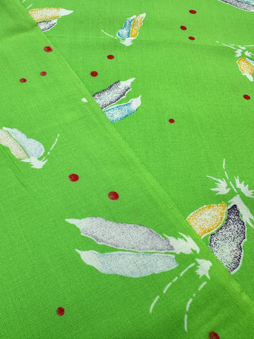 Modern Fabric 2000s+ Extra-Wide Floppy Dress Rayon w/ Green Base Red Dots Feathers 150cm Wide