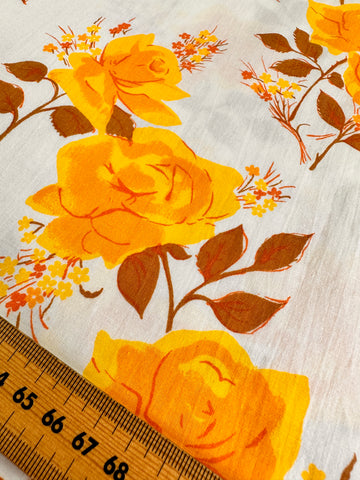 ONE ONLY: Vintage Fabric 1970s Yellow Orange Floral Cotton Pillow Case