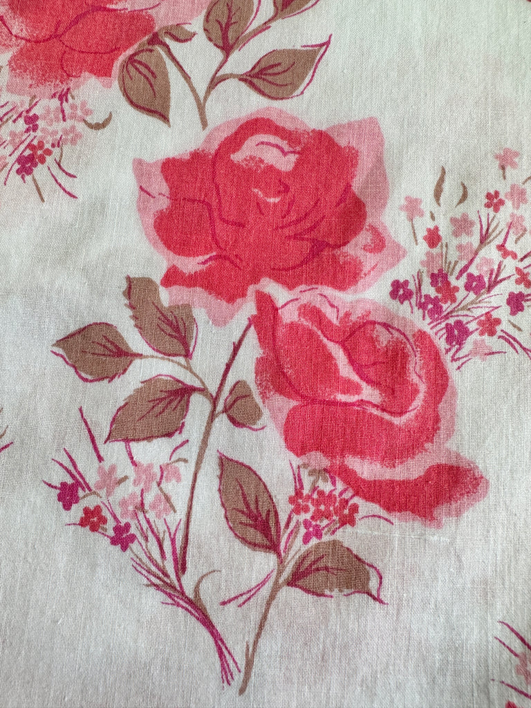 4m LEFT: Vintage Fabric Cotton Sheeting 1970s Pink w/ Mushroom Floral