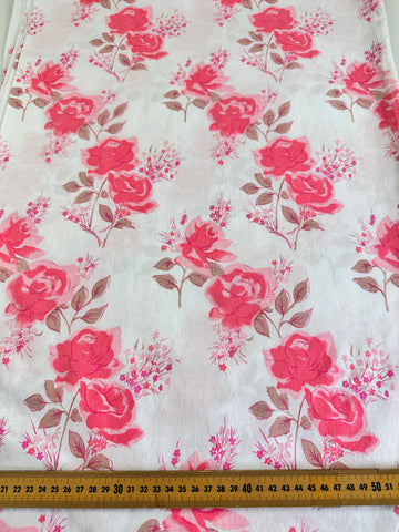 4m LEFT: Vintage Fabric Cotton Sheeting 1970s Pink w/ Mushroom Floral 180cm Wide