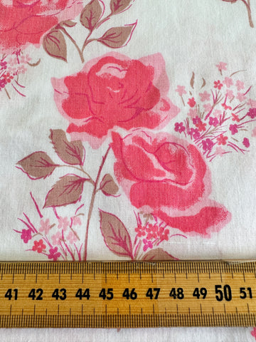 4m LEFT: Vintage Fabric Cotton Sheeting 1970s Pink w/ Mushroom Floral 180cm Wide