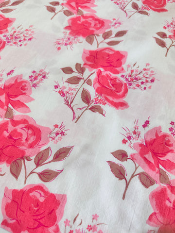 4m LEFT: Vintage Fabric Cotton Sheeting 1970s Pink w/ Mushroom Floral