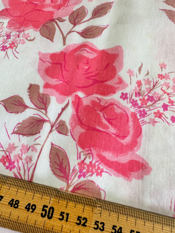4m LEFT: Vintage Fabric Cotton Sheeting 1970s Pink w/ Mushroom Floral