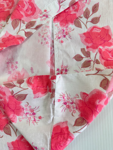 ONE PAIR ONLY: Vintage Fabric 1970s Pink w/ Mushroom Floral Cotton Pillow Cases
