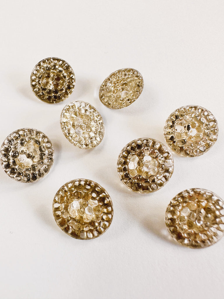 ONE SET ONLY: Vintage MCM 40s 50s Clear Glass Buttons w/ Gold Back 14mm x 8