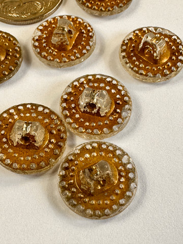 ONE SET ONLY: Vintage MCM 40s 50s Clear Glass Buttons w/ Gold Back 14mm x 8