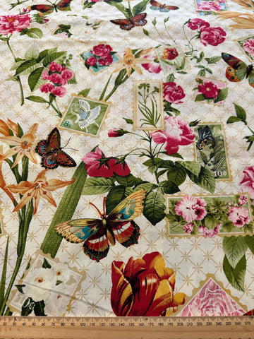 1.5m LEFT: Modern Fabric Quilt Cotton Amy Rauer Rosenthal Flowers Butterflies 112cm Wide