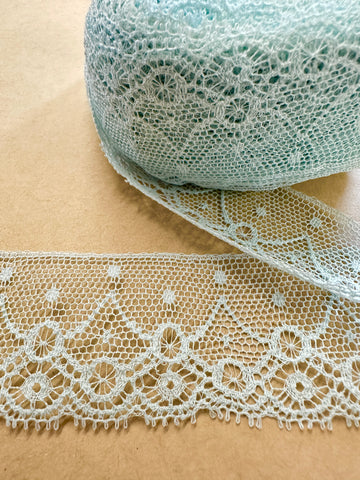 Vintage Trim Lace 50s 60s Pale Blue Delicate Cotton 35mm Wide
