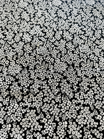 LAST PIECE Vintage Fabric 1980s? Small White Floral on Black Cotton 88cm x 50cm