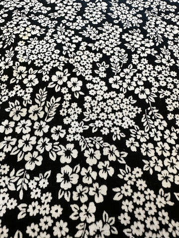 LAST PIECE Vintage Fabric 1980s? Small White Floral on Black Cotton 88cm x 50cm