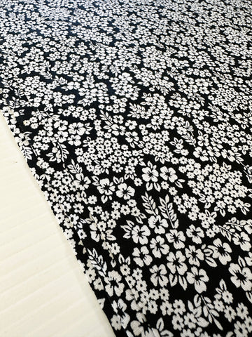 LAST PIECE Vintage Fabric 1980s? Small White Floral on Black Cotton 88cm x 50cm