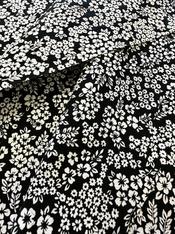 LAST PIECE Vintage Fabric 1980s? Small White Floral on Black Cotton 88cm x 50cm