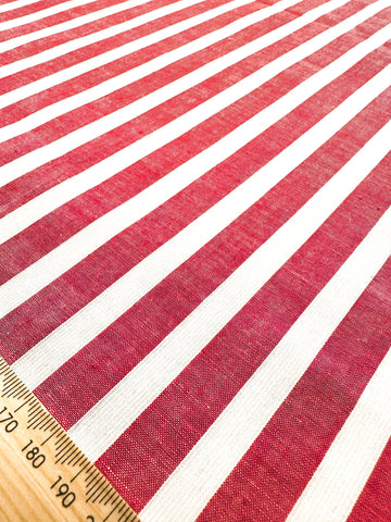 LAST PIECE Vintage Fabric 1950s MCM Classic Raspberry White Self-Stripe 92cm x 50cm