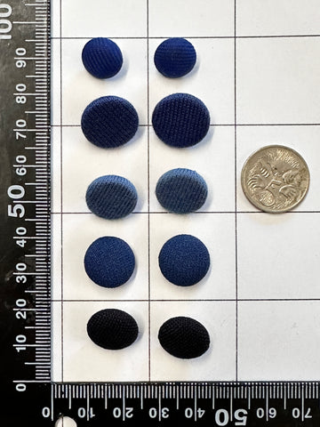 FIVE PAIRS x SMALL PLAIN BLUE FABRIC COVERED BUTTONS: Bulk Curated Vintage Modern Mixed Shades Sizes