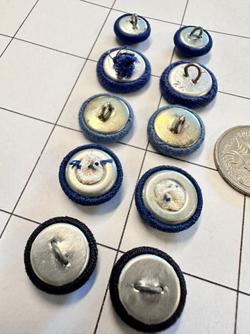 FIVE PAIRS x SMALL PLAIN BLUE FABRIC COVERED BUTTONS: Bulk Curated Vintage Modern Mixed Shades Sizes