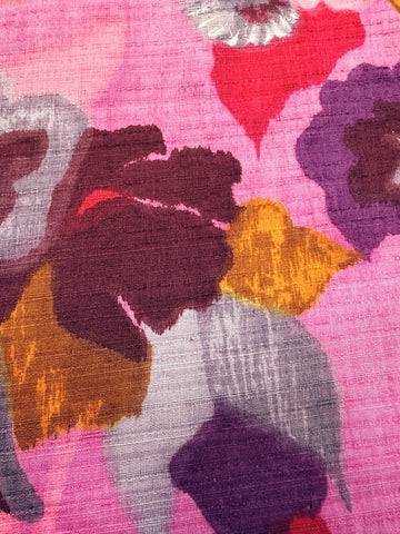 REMNANT Vintage Fabric 1960s Fancy Weave Cotton w/ Painterly Style Floral in Pink Purple 43cm x 42cm