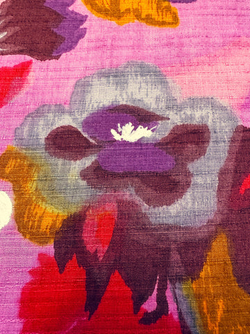 REMNANT Vintage Fabric 1960s Fancy Weave Cotton w/ Painterly Style Floral in Pink Purple 43cm x 42cm