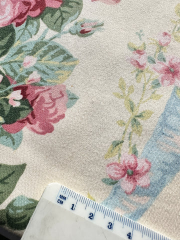 Vintage Fabric 1980s? Shabby Bythorn Anne & Robert Swaffer Cotton Sateen Drapery Roses & Ribbons 120cm Wide